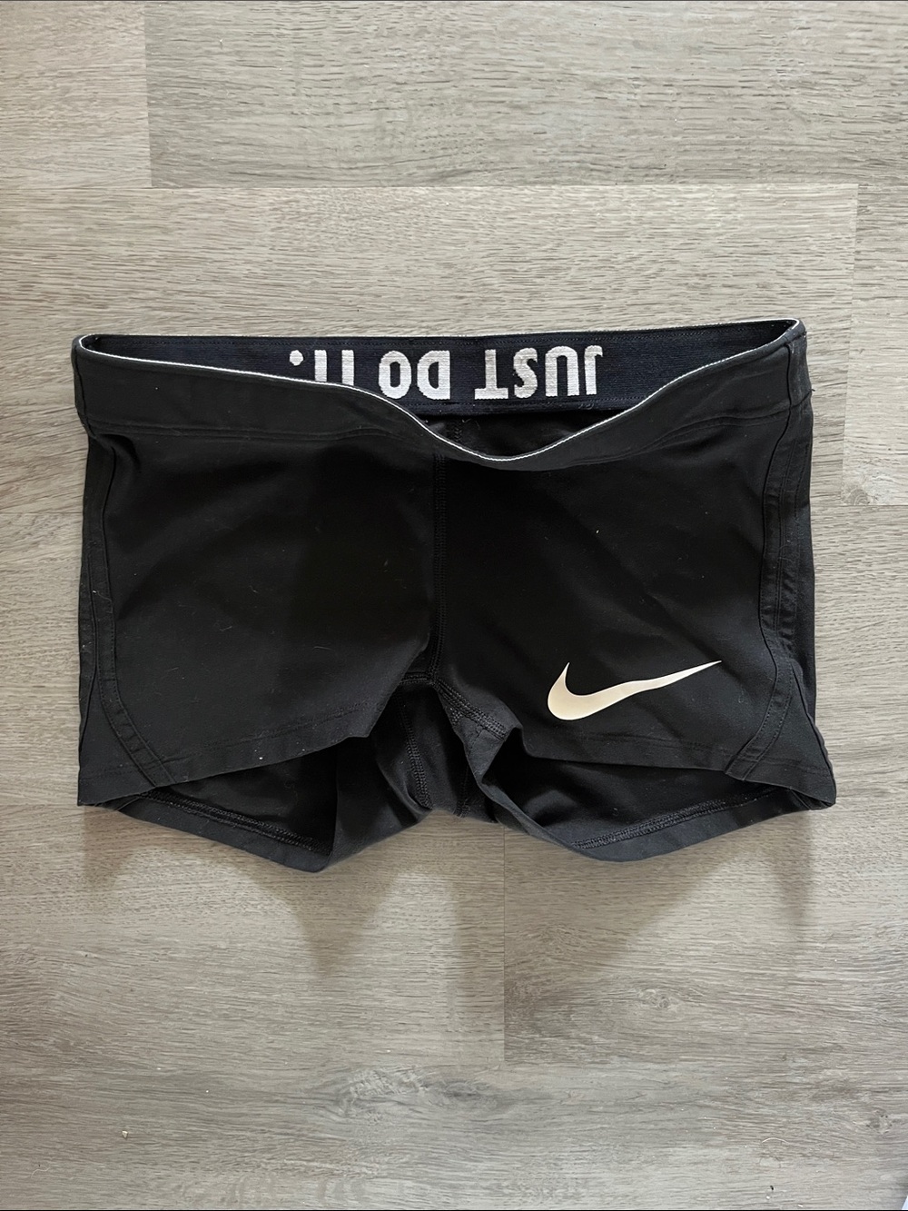 Nike Black Shorts with White Swoosh and 'JUST DO IT' Waistband